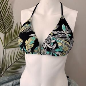 Tropical Black and Mint Halter Bikini Top